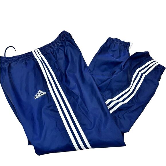 Vintage Adidas Track Pants Large Navy Blue Unlined White Stripes Ankle Zippers - Picture 6 of 9
